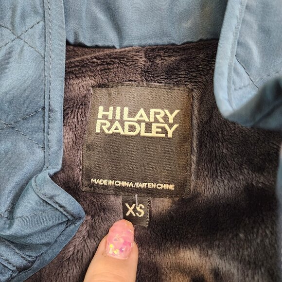 Hilary Radley Quilted Jacket Coat XS Teal Faux Fur Lined Pockets Full Zip Fall - Picture 6 of 10